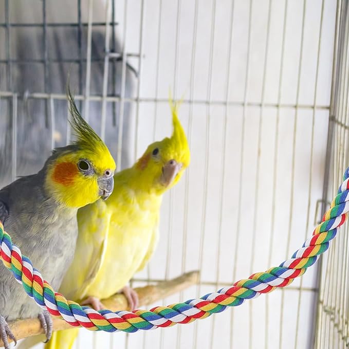 Bird Rope Perch, Colorful Parrot Cotton Rope Bird Perch Stand Climbing Toys Pet Parrot Chewing Toy for Parrots Cockatiels Parakeets Budgie Cages