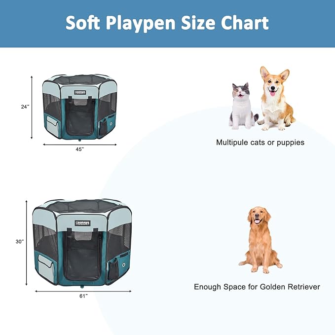 JESPET Pet Dog Playpens 36", 45" & 61" Portable Soft Dog Exercise Pen Kennel with Carry Bag for Puppy Cats Kittens Rabbits, Indoor/Outdoor Use