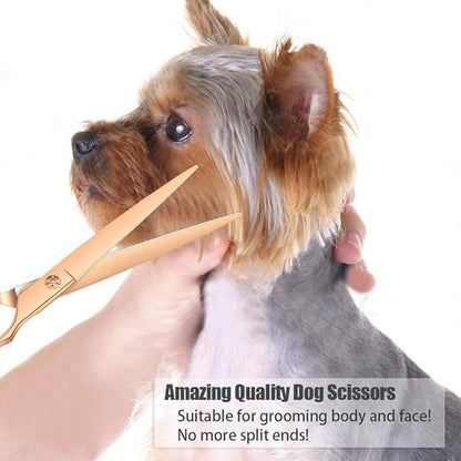 7.5" Dog Grooming Scissors Trimming Cutting Shears Professional for Dog Cat Pet Animal Grooming on Face and Paws Gold