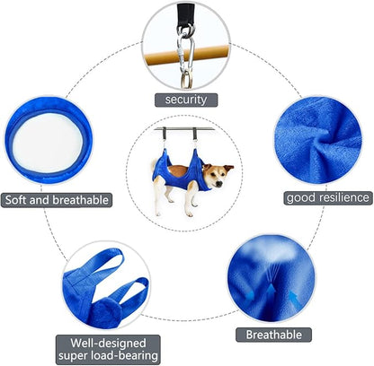 Dog Grooming Harness, Multifunctional Cats and Dogs Grooming Hammock, Pet Beauty Assistant, Nail Scissors/Nail Trimmer/Round Head Scissors (Medium, blue)