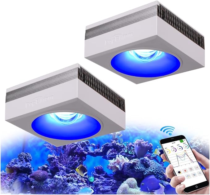 PopBloom RL90 WiFi Reef LED Light, 200W Reef Aquarium Lighting for SPS LPS Corals and Saltwater Fish Tanks, Enhanced Violet and Blue Spectrum,APP Fully Programmable (2 Lights with Hang kit)