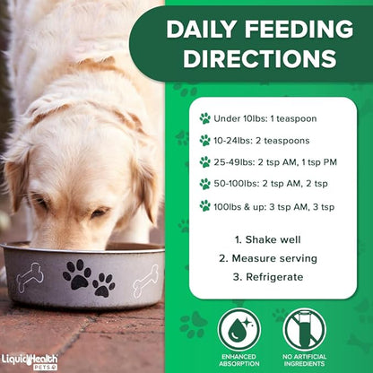 LIQUIDHEALTH Pets K9 Liquid Glucosamine for Dogs, Puppies, Senior Canines with Chondroitin, MSM, Hyaluronic Acid - Dog Vitamins for Hip Joint Health, Dog Joint Oil, Joint Juice - Made in USA (3 Pack)