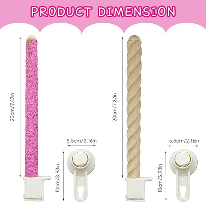 2Pcs Bird Perch With Suction Cup, Wooden Parrot Stand, Shower and Window Perch, Grinding Stick Training Toys, Wall Bath Car Travel Stand for Small and Medium Birds