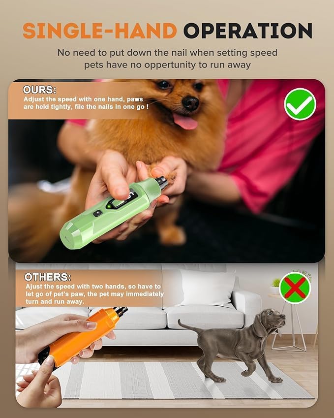 YABIFE 7-Speed Dog Nail Trimmers, Professional Dog Nail Grinder with Light - Heavy Duty Pet Nail Grinder for Dogs/Cats/Birds/Small Animals - Whisper Quiet, Single Hand Operation