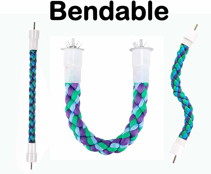 2Pcs 11.8__ird Rope Perches,Bendable Climbing Standing Chew Cage Toys Unique&Simulate Natural Color Bungee Toys for Small to Regular Size Birds