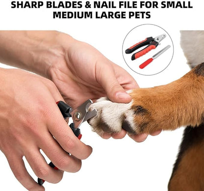 Dog Nail Clippers, Professional Pet Nail Clipper & Trimmers with Safety Guard to Avoid Over Cutting, Grooming Razor with Nail File for Medium and Large Dog and Cat, Red