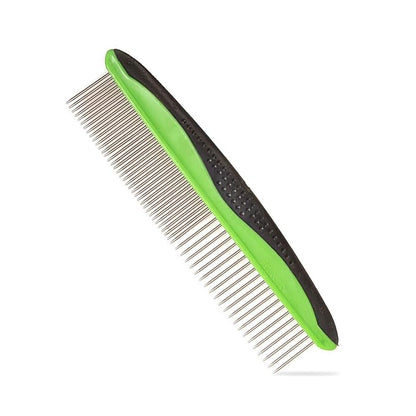ROPO Dog comb Pet grooming comb Cat comb for removing matted fur Proper care prevents knots and mats in long and short-haired pets Non-slip comfort grip handles (Plastic rubber handle, Green)