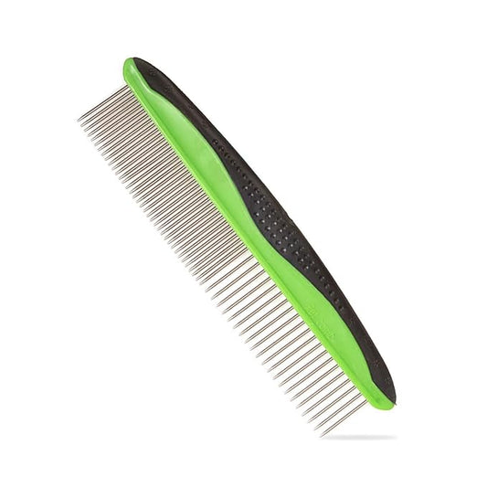 ROPO Dog comb Pet grooming comb Cat comb for removing matted fur Proper care prevents knots and mats in long and short-haired pets Non-slip comfort grip handles (Plastic rubber handle, Green)