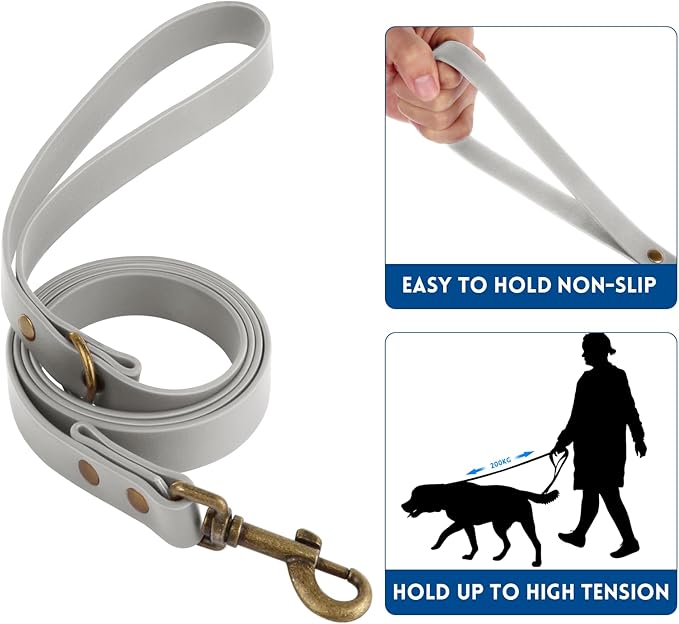 Wisedog Dog Collar and Leash Set, Waterproof Adjustable Puppy Collars with Cute Tag 6FT Dog Leash with Poop Bag for Small Medium Large Dogs (S(Collar:10"-14";Leash:4 ft), Grey)