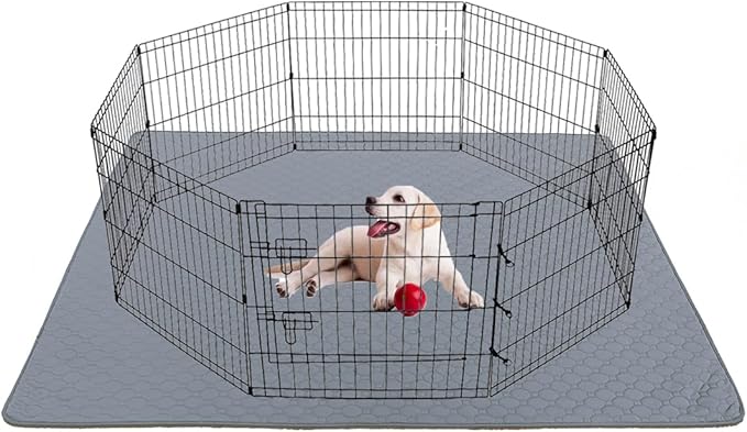 PJYuCien Dog Playpen & Pee Pad - 8-Panels 24" H Metal Foldable Dog Exercise Playpen with 72" x 72" Extra Large Non-Slip Washable Dog Pee Pad, Indoor Outdoor for Small Medium Pets