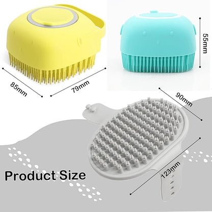 ELEGX Pet Grooming Bath Massage Brush with Soap and Shampoo Dispenser Soft Silicone Bristle for Long Short Haired Dogs Cats Shower (3 PCSï¼_el+Blu+Hard Brushï¼)