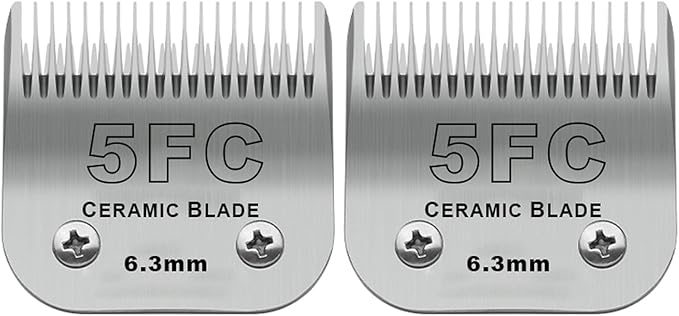 2 Pack Detachable Pet Dog Grooming Clipper Ceramic Blades,Compatible with Andis Size 5FC 1/4(6.3mm) Cut Length (64122), Most Oster A5, Wahl KM Series Clippers
