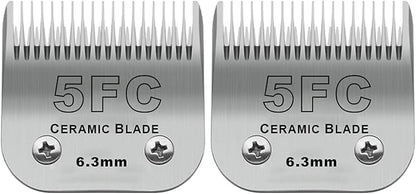 2 Pack Detachable Pet Dog Grooming Clipper Ceramic Blades,Compatible with Andis Size 5FC 1/4(6.3mm) Cut Length (64122), Most Oster A5, Wahl KM Series Clippers