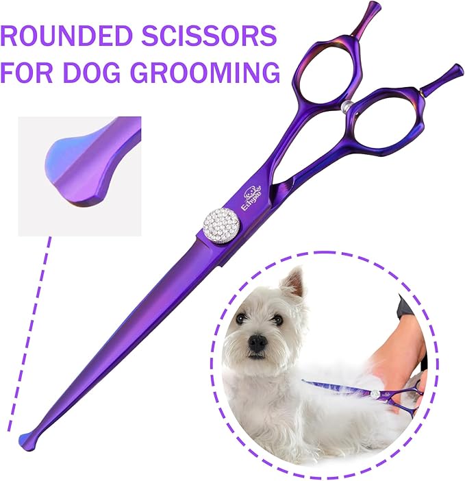 7" Straight Dog Grooming Scissors, Professional Pet Trimming Shears for Dogs and Cats, 440C Stainless Steel with Round Tips & Sharp Blades, Comfortable Grip for Groomers