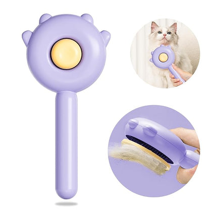 Paw Cat Brush with Release Button, Self Cleaning Cat Brush for Shedding, Cat Hair Brush for Grooming Long and Short Haired Cats Dogs (Purple)