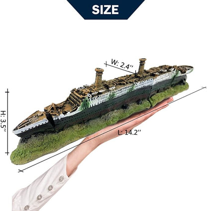 Titanic Shipwreck Aquarium Decorations Ship Wreckage Aquarium Ornament for Fish Tank Sunken Ship Ornament Aquarium Environment Friendly Decorations – Medium （White）