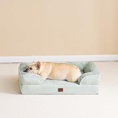 EHEYCIGA Orthopedic Dog Bed for Small Dogs, Waterproof Memory Foam Small Dog Beds with Sides, Non-Slip Bottom and Egg-Crate Foam Medium Dog Couch Bed with Washable Removable Cover, Sage Green