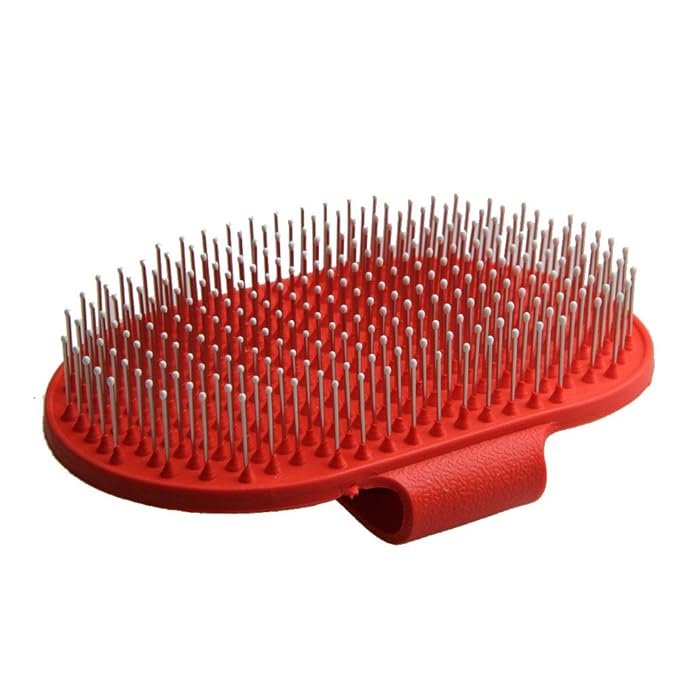 Emours Pet Rubber Grooming Brush Massager with Adjustable Loop Handle and Stainless Steel Pin