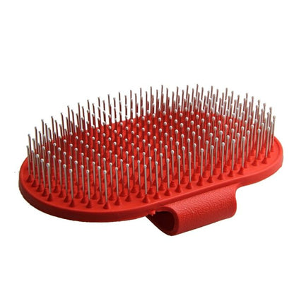 Emours Pet Rubber Grooming Brush Massager with Adjustable Loop Handle and Stainless Steel Pin