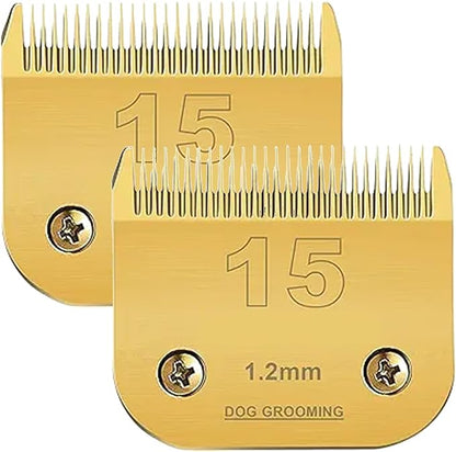 2 Packs #15 Clipper Blade Dog Grooming Compatible with Wahl/Oster Dog Clippers 3/64" 1.2mm Cut Length(Gold)