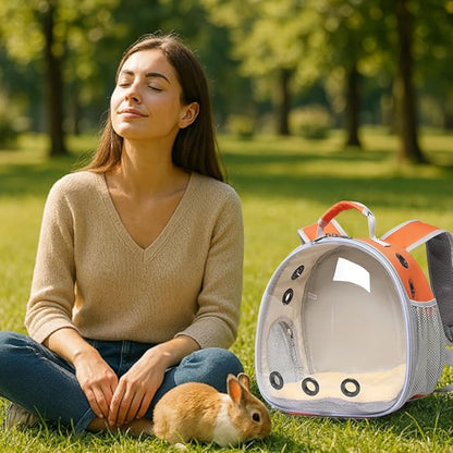 Bunny Carrier, Guinea Pig Carrier,Small Animal Carrier Backpack for Rabbit,Bearded Dragon, Lizard,Hamster,Kitten. Breathable Pet Travel Cage Bag (Orange)
