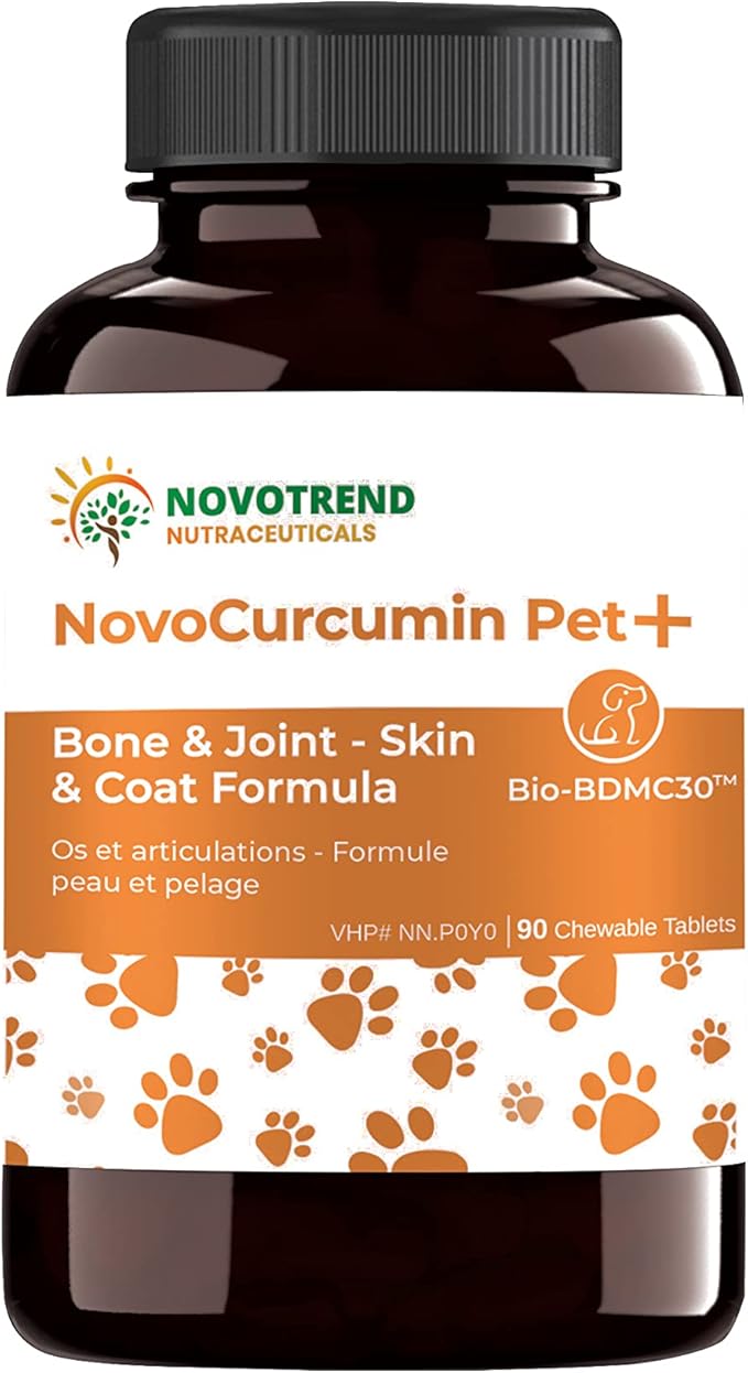 NovoCurcumin Pet+ BioBDMC30 Bone & Joint - Skin & Coat Formula - 90 Chewable Tablets