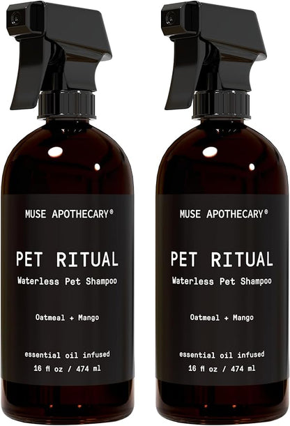 Muse Apothecary Pet Ritual Aromatic Waterless Dog Shampoo - No Rinse Dry Shampoo for Dogs & Cats - Essential Oils Infused, 16oz, Oatmeal + Mango