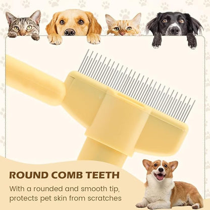 2PCS Pet Hair Removal Comb Flea Comb, Self-Cleaning Stainless Steel Grooming Brush with Release Button for Dogs Cats Short and Long Hair