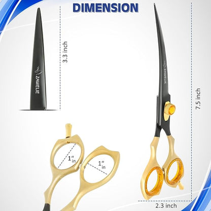 Dog Grooming Scissor- 7.5 Pet Shears, Japanese Stainless Steel Ergonomic Pet Grooming Scissor, Heavy Duty Sharp and Comfortable pet Scissors for Grooming, Dogs, Cats and Other Animals (Curved)