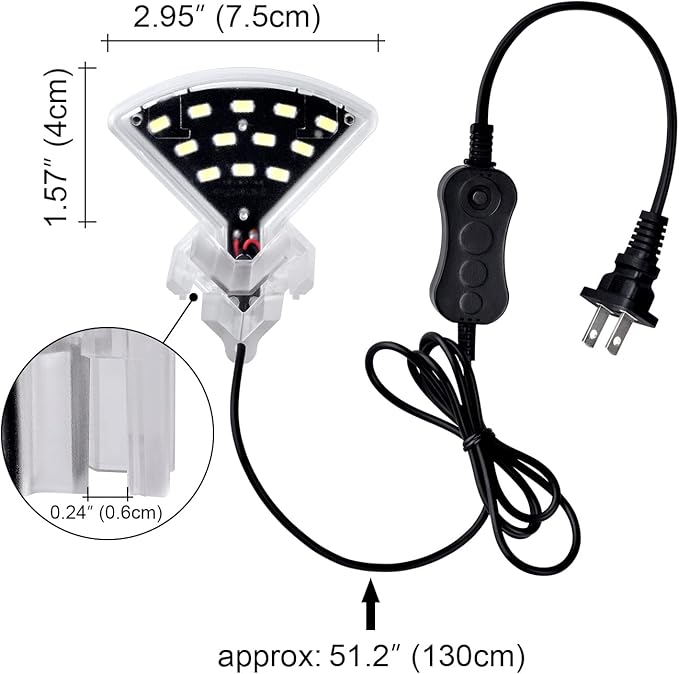 WEAVERBIRD Aquarium Light M3 Fan Shape Fish Tank LED Light 5W 12 LED Planted Clip Lamp for 4-10Inch 6mm Thick Fish Tanks