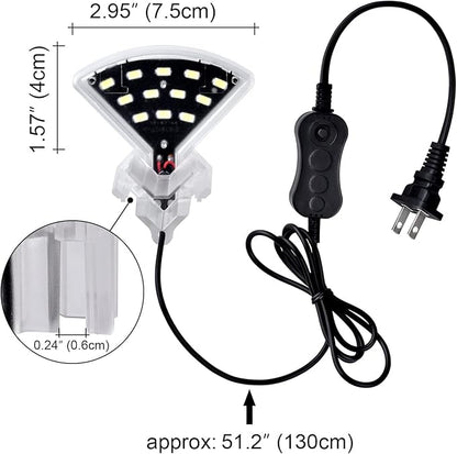 WEAVERBIRD Aquarium Light M3 Fan Shape Fish Tank LED Light 5W 12 LED Planted Clip Lamp for 4-10Inch 6mm Thick Fish Tanks