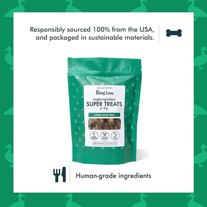 King Lou Pets - Whole Duck Feet for Dogs - Dehydrated Duck Dog Treats - USA-Made Dental Treats for Dogs - Collagen, Glucosamine, Chondroitin for Hip and Joint Health - 10 Count
