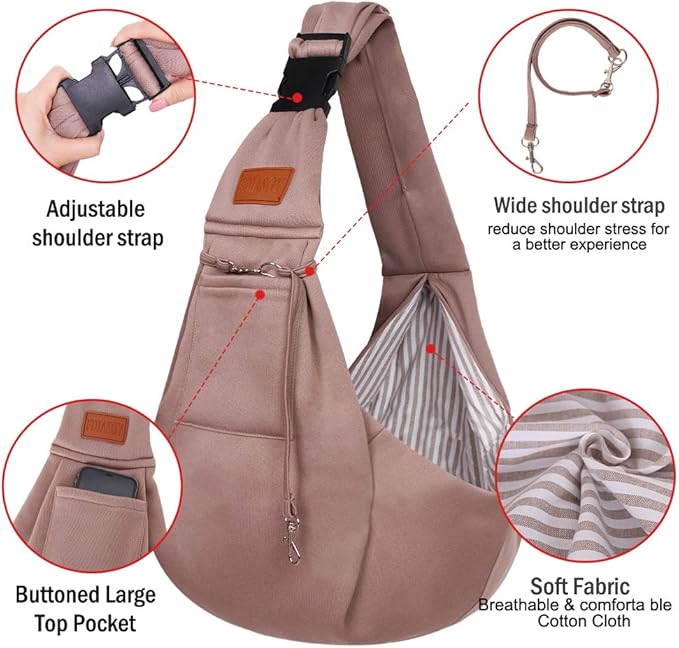 FDJASGY Small Dog Sling Cat Carrier Adjustable Strap Hands Free Reversible Pet Puppy Travel Bag Backpack for Outdoor Travel