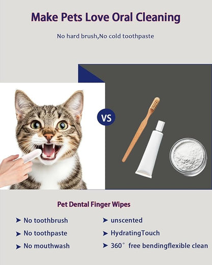 Dog Dental Wipes – Pet Teeth Cleaning Finger Pads for Dogs & Cats, 50 Count – Remove Plaque & Tartar, Freshen Breath, Easy Oral Care, Tea Polyphenol Formula
