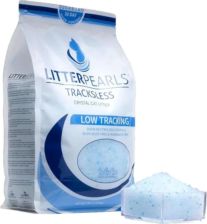 Litter Pearls Tracksless Unscented Non-Clumping Crystal Cat Litter with Odorbond, 10.5 lb,White, Clear and Blue Crystals,635426
