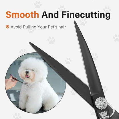 7.0 Curved Dog Grooming Scissors  Sharp Pet Hair Trimming Shears for Face, Ears & Paws | Precision Tool for Professional Groomers