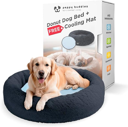 Large Donut Dog Bed, Calming Dog Bed Washable Ideal for Small to Large Dogs and Cats & Round Dog Bed,Anti-Anxiety Multiple Sizes (Blue, Combo Large (37.5" L x 37.5" W x 8.5" Th))