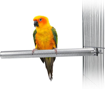 Wontee Bird Perch Stand Stainless Steel Parrot Cage Perch Accessories for Parakeets Cockatiels Conures African Greys Macaws Amazon Parrots (L (11.8"x1")