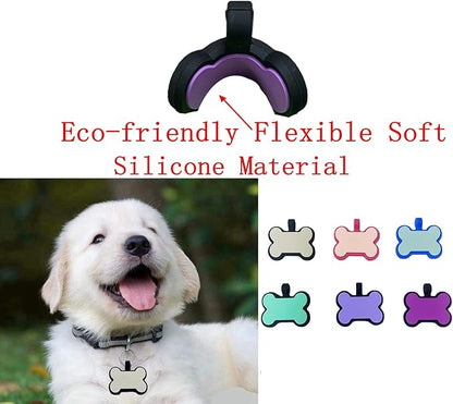 6 Pack Original Silent Bone Design Silicone Pet Tag,Personalized ID Dog Tags,with Double Blank Sides to Engrave,6 Popular Colors in One Set