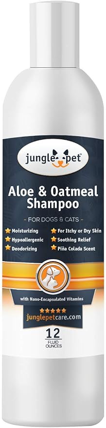 Jungle Pet Aloe Oatmeal Shampoo for Dogs - Sensitive Skin Dog Shampoo Oatmeal - Natural Dog Shampoo Sensitive Skin - Hypoallergenic Pina Colada Dog Oatmeal Shampoo - 12 oz