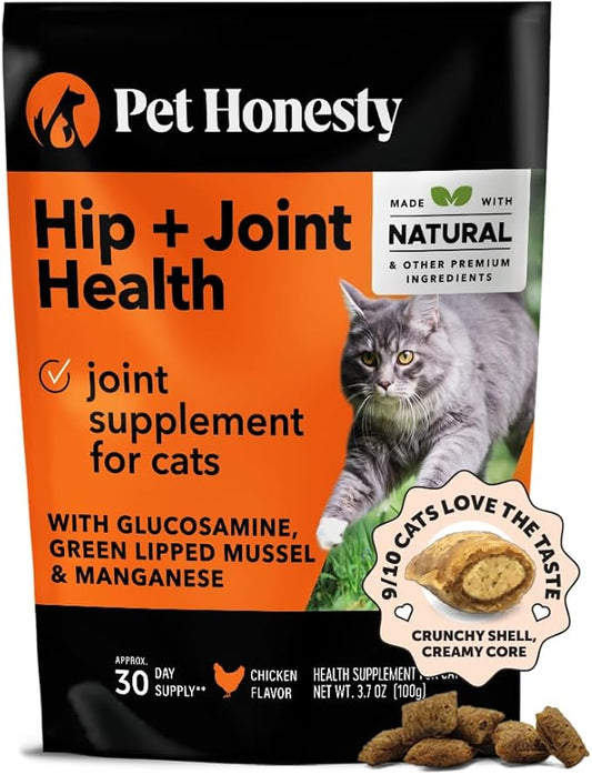 Pet Honesty Cat Hip & Joint Health Crunchy & Creamy Chews - Cat Joint Support Supplement with Glucosamine, Health Supplies & Hip Support for Indoor & Outdoor Cats (Chicken 30-Day Supply)