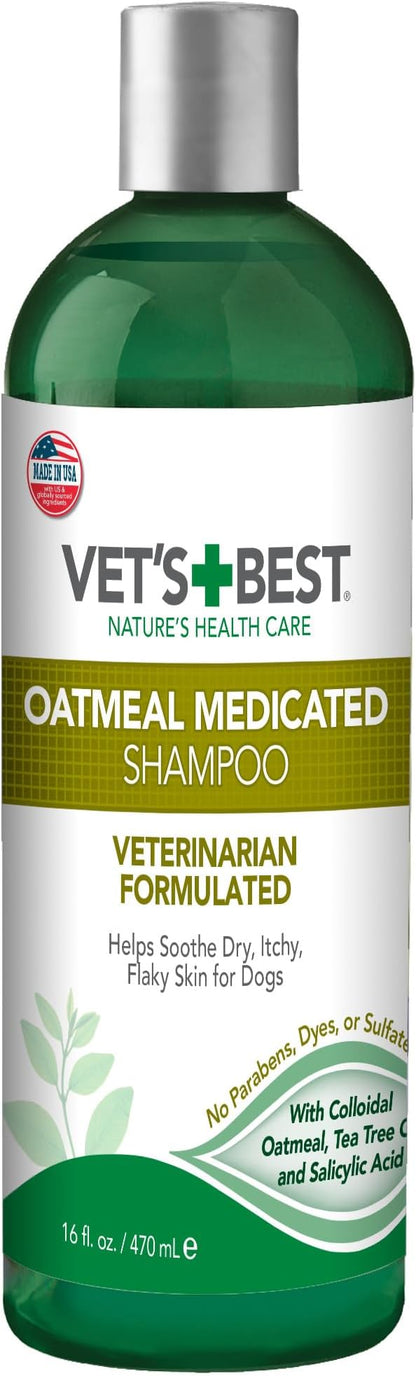 Vet's Best Medicated Oatmeal Shampoo for Dogs - Soothes Dog Dry Skin - Cleans, Moisturizes, and Conditions Skin and Coat - 16 Ounces