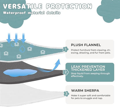 Luciphia Waterproof Dog Cat Blanket Fluffy Thick Fleece Pet Blanket,Washable Double Sided Sherpa Calming Blankets Flower Print Blankets for Medium Large Dogs Cats(Blue,40x28 inches)