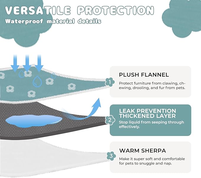 Luciphia Waterproof Dog Cat Blanket Fluffy Thick Fleece Pet Blanket,Washable Double Sided Sherpa Calming Blankets Flower Print Blankets for Medium Large Dogs Cats(Blue,67x57 inches)