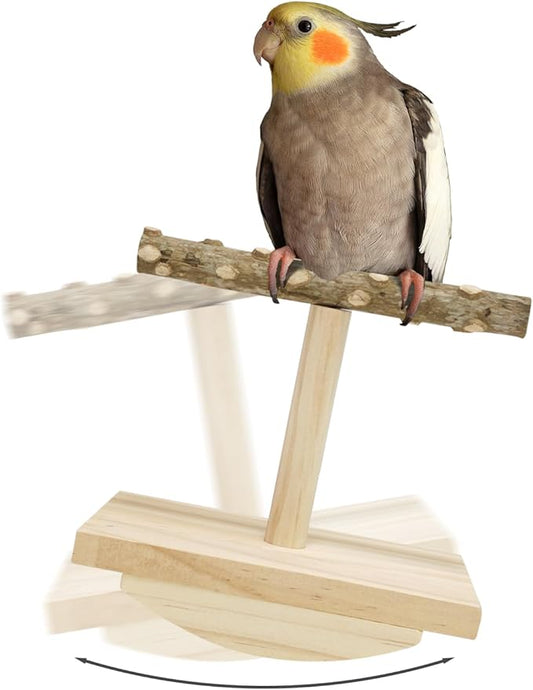 Natural Wood Bird Perch Stand,Rocking Perch for Birds,Intelligence Puzzle Training Wood Parrot Tumbler Toy,Bird Stand Swing Playstand Birds Accessories for Parakeets,Cockatiels,Budgies,Conures(Small)