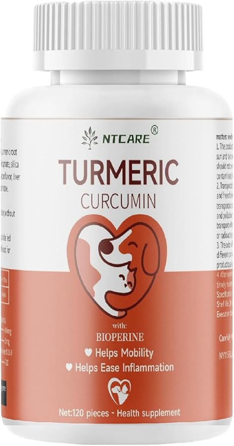 Turmeric for Dogs Anti Inflammatory Pain Relief -Dog Pain Relief-120 Chewable Tablets Hip & Joint Support with Curcumin and BioPerine, Antioxidant, Cardiovascular Health,Mobility Support