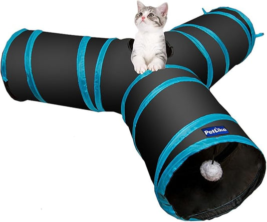 PetLike Cat Tunnel (with Interactive Cat Toy and Catnip Toy) for Indoor Cats Collapsible Pop-up Pet Tube Peek Hole Hideaway Play Toys for Cats with Ball