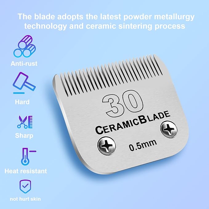 2 Pack Detachable Pet Dog Clipper Blades, Compatible with Andis,Most Oster A5, Wahl KM Series Clippers,Made of Ceramic Blade & Stainless Steel Bladeï¼#30 Blade 1/50-Inch 0.5MM Cut Lengthï¼