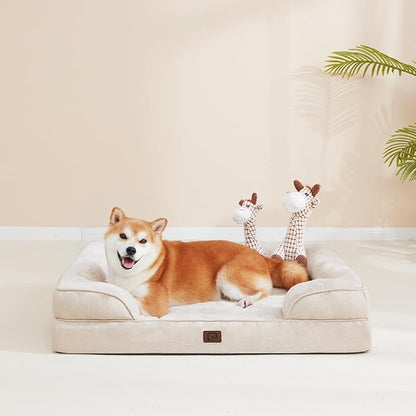 EHEYCIGA Orthopedic Dog Bed for Small Dogs, Waterproof Memory Foam Small Dog Beds with Sides, Non-Slip Bottom and Egg-Crate Foam Medium Dog Couch Bed with Washable Removable Cover, Beige
