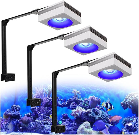 PopBloom RL90 WiFi Reef LED Light, 300W Reef Aquarium Lighting for SPS LPS Corals and Saltwater Fish Tanks, Enhanced Violet and Blue Spectrum,APP Fully Programmable (3 Lights with Mount Arm kit)